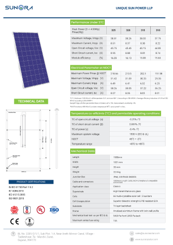Polycrystalline Solar PV Module 310-325WP